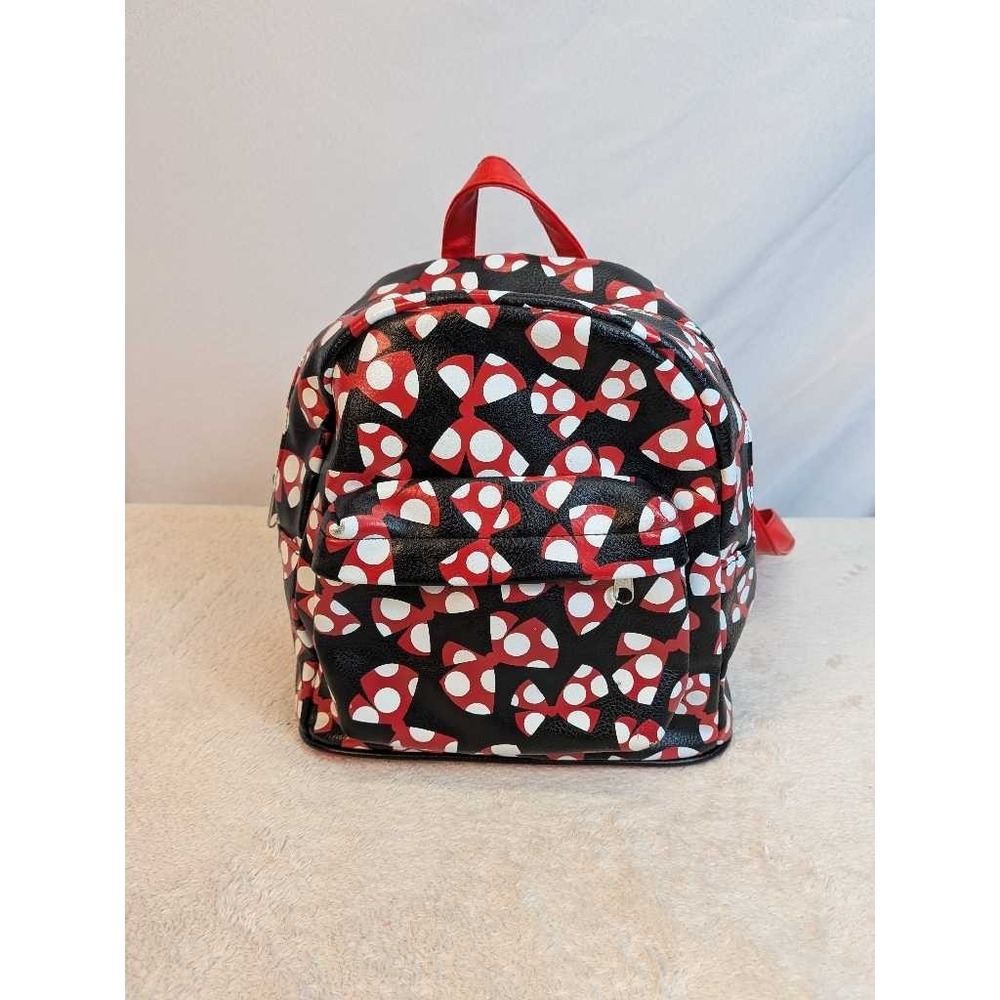Disney Parks Authentic Mini Backpack Black Red White Polka Dot Bows - Picture 1 of 10